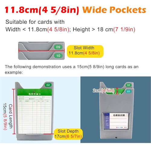 RENLXFI School Classrooms Time Card Rack, Auto Workshops Job Tickets Wall Display Rack for Record and Organizing, Obvious Numbers Categoryh Card Organizer(11.8cm(4 5/8in) W - 5 Slots)