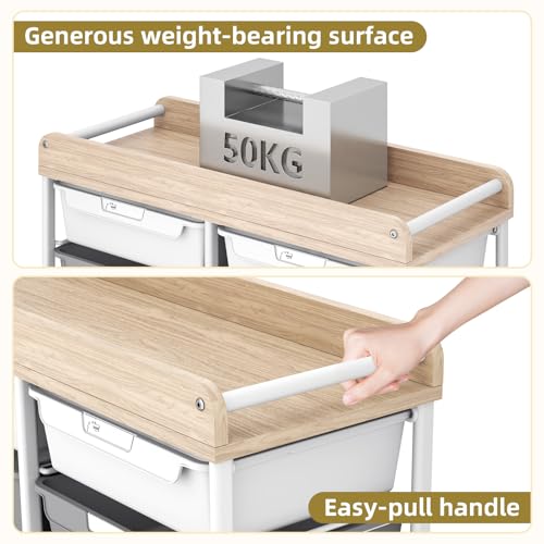 10 Drawer Rolling Storage Cart with Wood Top for Classroom Crafts Grey