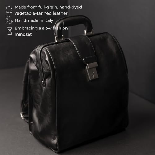 Time Resistance Leather Backpack for Men and Women - Business Rucksack Laptop Bag (Black)