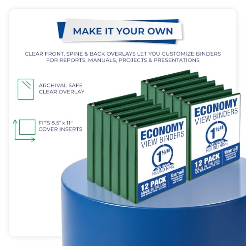 Samsill 1.5 Inch 3 Ring Binders, Economy Round Ring, Clear View Cover, 325 Sheet Capacity - for School, Home, Office - Green, 12 Pack