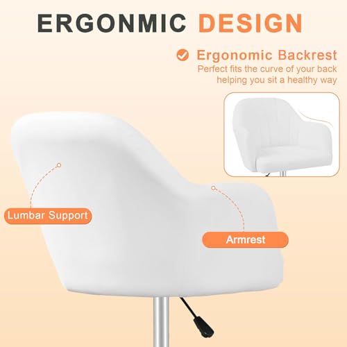 VECELO Drafting Chair with Height-Adjustable, Lumbar Support and Footrest, for Standing Desk Bedroom Vanity Office Living Computer Room, White