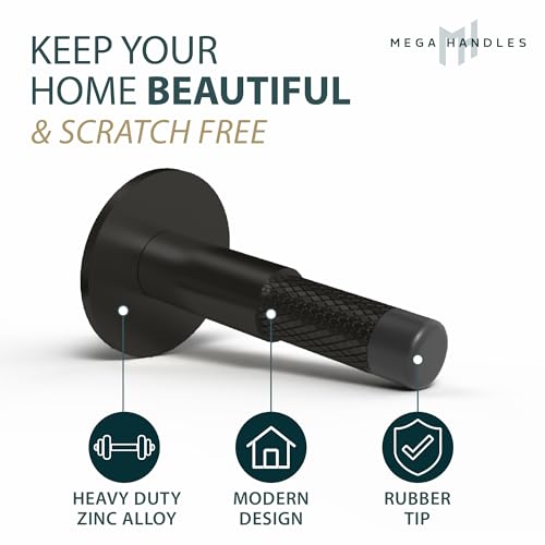 Mega Handles Knurled Baseboard Door Stop Matte Black (3-Pack) - Wall Mount