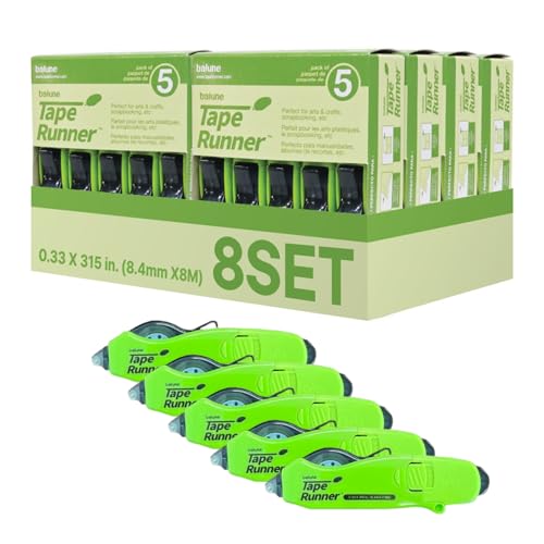 TAPE RUNNER Double Sided Adhesive with Dispenser Roller Included - Photo Safe, Sticky, Clear & No Mess - Ideal for Scrapbooking, Crafts & More - Retractable (315 inches per Cartridge), 40 Cartridge