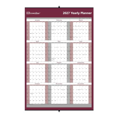 Brownline® 2027 Yearly Wall Calendar and Planner, Erasable/Laminated, 12 Months, January to December, Reversible - Horizontal/Vertical, 32" x 48" (C177468)