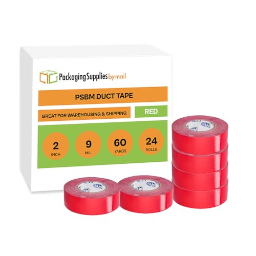 PSBM Red Duct Tape, 24 Rolls, 9 Mil Thick, 1.88 Inch Wide, 60 Yards Per Roll, Total 1440 Yards, Heavy Duty, Waterproof, All-Weather, Perfect for Repairs, Patching, Bundling & Sealing