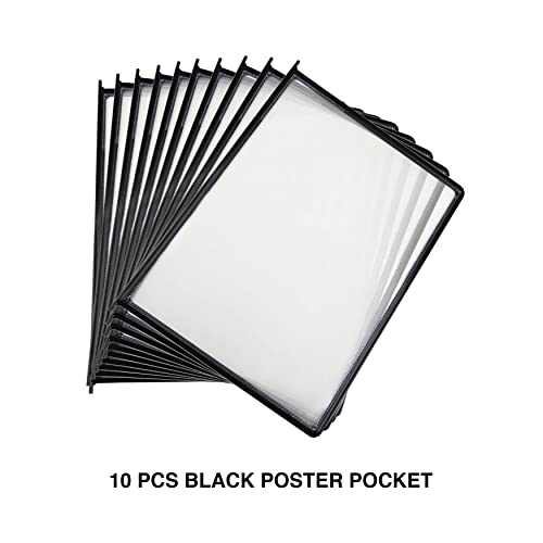 M&T Displays Poster Pocket for Reference Organizer Double-Sided Black 8.5x11 Inch Letter Front Loading Corner Tuck Easy Load Pivoting Catalog Menu Holder (10 Pack)