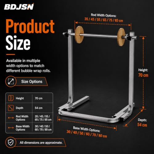 BDJSN Floor Standing Bubble Wrap Dispenser, Galvanized Steel Packing Roll Holder with Wooden Side Guides and Quick-Change Knobs, 70 Cm High for Warehouse Shipping and Moving Supplies 30cm
