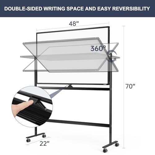 Tankee Rolling Whiteboard 48x32 Large White Board Dry Erase Board on Wheels