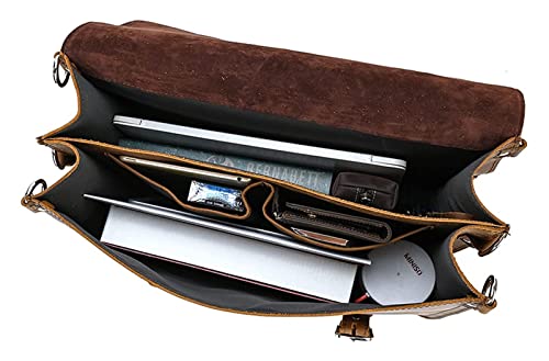TaoshuNLy Crazy Horse Leather Messenger Shoulder Bag 13inch Laptop Briefcase Computer Handbag Bussiness Crossbody Bag(Dark Brown)