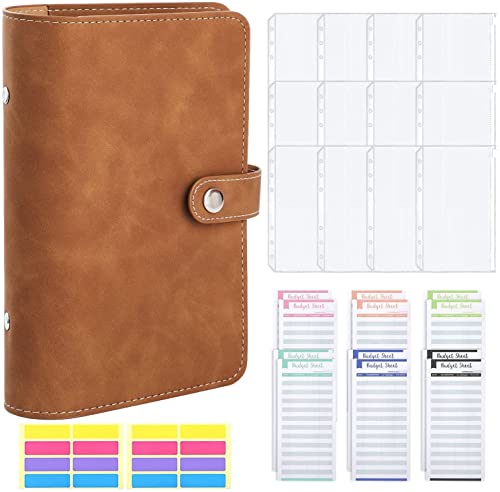 ONMYJFD A6 PU Leather Budget Binder Notebook Cash Envelopes Planner Wallet with Binder Pockets, Expense Budget Sheets, for Money Saving(D)