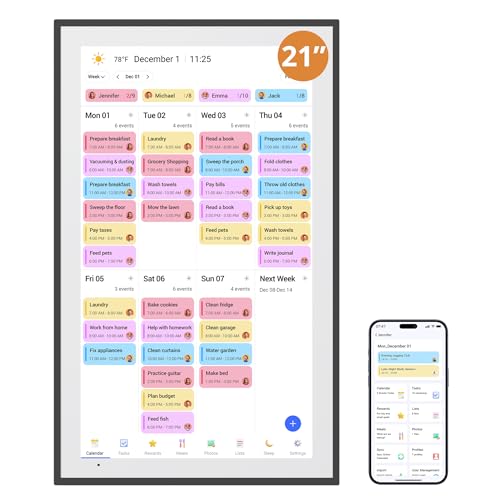 Dragon Touch Digital Calendar 21.5 Inch Touch Screen, Electronic Wall Calendar Chore Chart for Family Monthly/Weekly Planner, Interactive Display for Home Organization, Desk Mount Included - Black