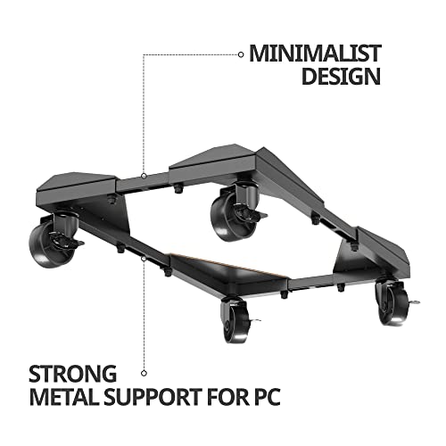 Bytesium PC Tower Stand – Metal Frame – Adjustable Width and Length – 4 Locking Wheels – Cork Pads – Computer Tower Stand for ATX – Easy Assembly – Wide Size Range – Computer Cart – CPU Holder
