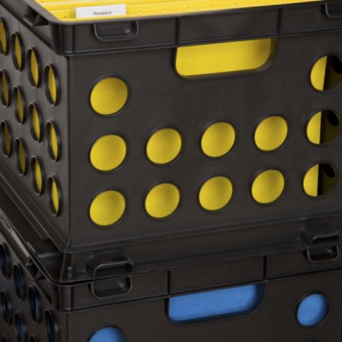 BAGSDFUYE 6‑pack File Crate, Black Plastic Storage Bin, Stackable Hanging Organizer, Letter Legal Size Document, Office Tote With Through Handles, Classroom Paperwork Container, Multi‑purpose
