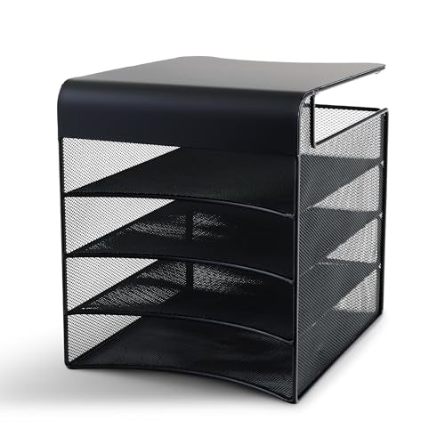 Safco Onyx Hanging Under Desk Organizer, 4 Trays, Office and Classroom Mailbox , Paper and Mail Sorter, Steel Mesh, Black