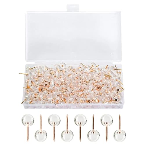 Pins 100 Pcs Transparent Pins Rose Gold Thumb Tacks Round Head Office Accessories Map Markers Daily Use Ball Shaped forBulletin Board, Maps, Posters