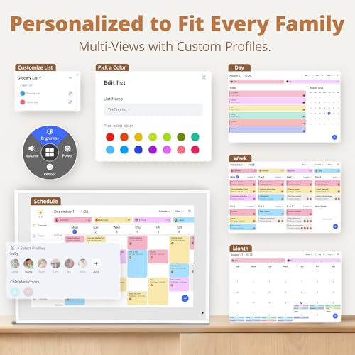 Dragon Touch 14 Inch Digital Calendar Wall - 1920 x 1080 FHD Electronic Wall Calendar Family Planner with 32GB Memory and Wall Mount, Touchscreen Intelligent Desk Calendar, White