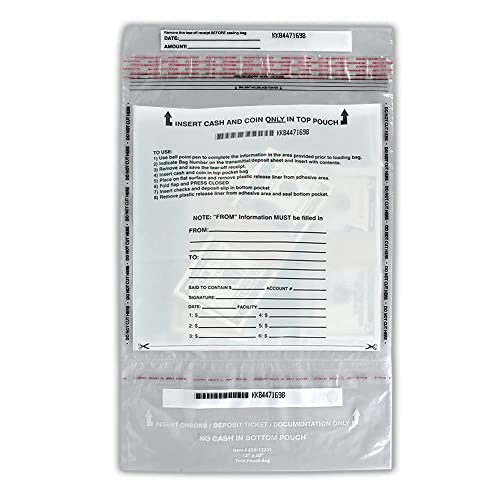 BankSupplies Tamper Evident Clear Transaction Top and Bottom Dual Pouch Bank Deposit Bags 12 by 10 Inches Case of 400 Twin Deposit Bags for Cash and Checks Faster Audit Processing