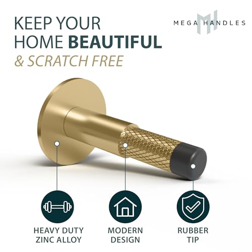 Mega Handles Knurled Baseboard Door Stop Satin Brass (4-Pack) - Wall Mount