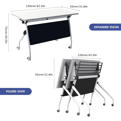 47.2" Conference Room Table,Office Conference Table with Locking Wheels, Folding Flip-Top Mobile Table for Training Rooms,White