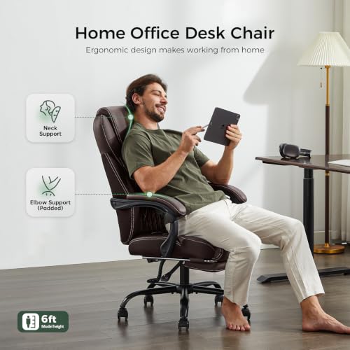 amseatec Big and Tall Office Chair with Footrest, Lumbar Support, Brown