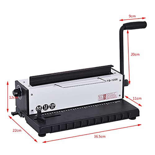 INTBUYING All Steel Metal Base Wire Coil Binding Machine 34Holes 3:1 Square Punching-Binding Machine Binding Iron Ring Machine 120 Sheets Binding Capacity#TD1200 Machine a Cahier Spirale