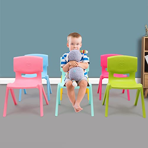 Mahugde 6Pcs Colorful Stackable School Chairs, 11inch Seat Height Colorful Plastic Kids Classrooms Chairs for Kids Learning Indoor Outdoor for Home Preschool Daycare Center