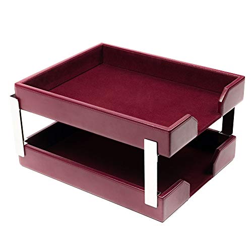 Dacasso Burgundy Bonded Leather Double Letter Trays