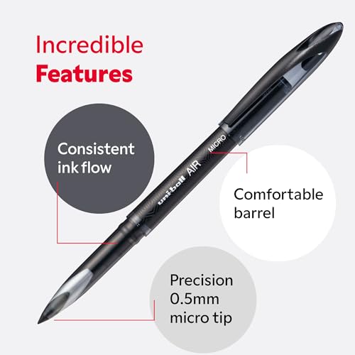 uni-ball Air Micro Nib Rollerball Pens, 0.5 mm, Black (12-Pack)