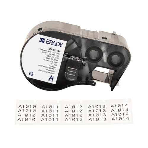 Brady Authentic (M4-48-498) Repositionable Multi-Purpose Vinyl Cloth Labels 0.75" H x 1" W Black on White, 180 Labels. for use with The BMP41, BMP51, and M511 Label Printers
