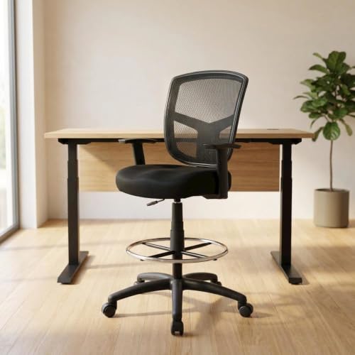 Bison office Mesh Task Stool with Adjustable Arms, Drafting Chair with Nylon Base and Dual-Wheel Casters for Standing Desk and Home Office