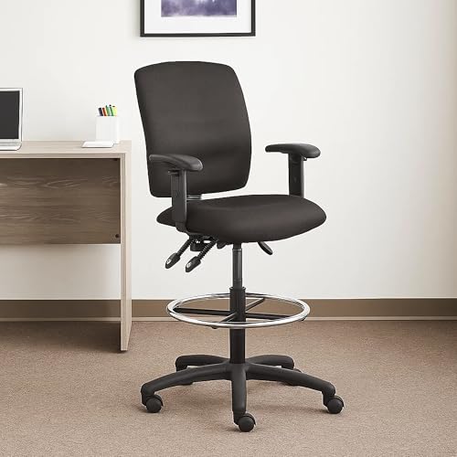 Benzara Jea Drafting Stool, Seat Tilt Lock, Adjustable Arms, Black Crepe