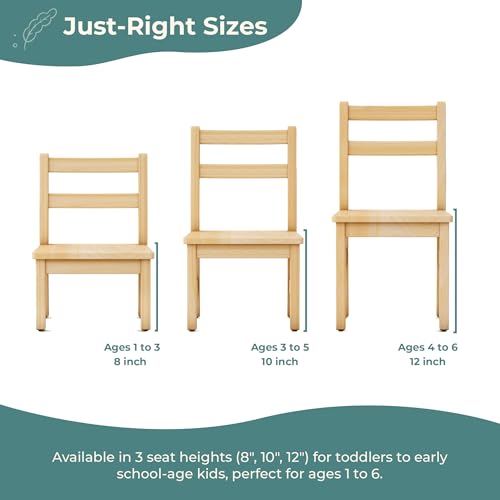 Guidecraft EdQ Hardwood Kids Chair Set of 2-Natural: Ladderback Wooden Chair for Children Ages 2-3 with 10" Seat Height | Kids Furniture for Playroom, Daycare, Preschool and Classroom Seating