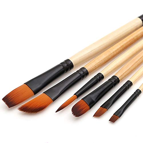 UOHLCX HBJWOV 6 Pcs Different Shape Round Pointed Tip Watercolor Paint Brush Set for Drawing Gouache Oil Painting Brush Art Supplies