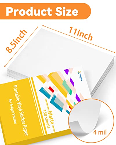 Gwybkq Premium Printable Vinyl for Inkjet Printer 150 Matte Sticker Papers
