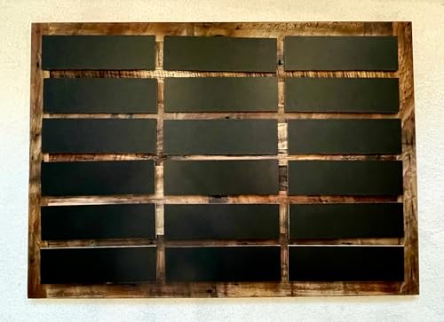 Classy Menu Chalkboard System in 48" x 34” Genuine Reclaimed/Barn Wood Frame. 18 Peel-and-Stick REPOSITIONABLE Black Boards. Menus, Lists. Restaurants, Office, Homes. for Regular and Liquid Chalk.