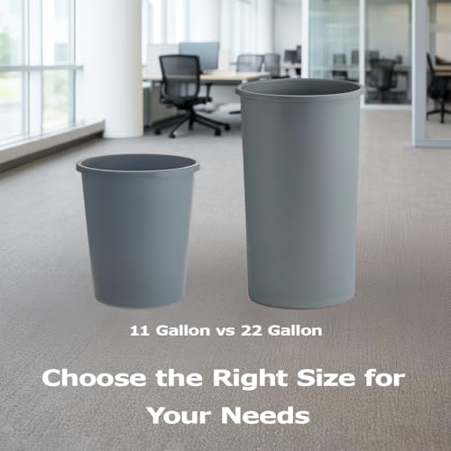 11 Gallon Round Gray Commercial Trash Can with Swing-Top Lid - Hands-Free Polyethylene Wastebasket for Office, School, Facility, and Commercial Use - Dent & Crack Resistant