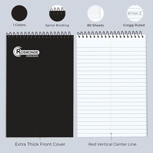 Rosmonde 48 Pack Bulk Spiral Steno Pads, 6"x 9", Gregg Rule, 80 Sheets