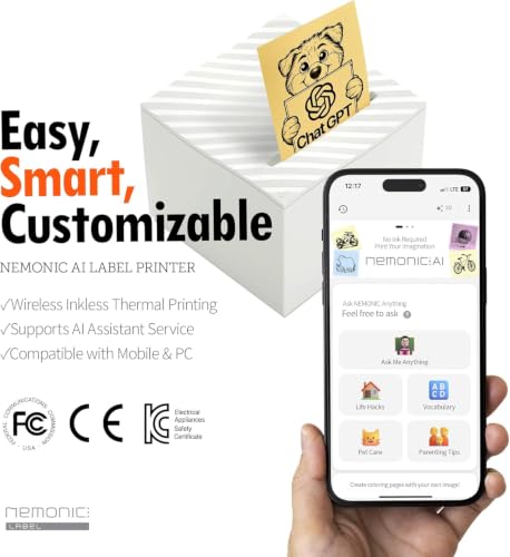 MANGOSLAB Nemonic AI Sticky Note Label Printer | Inkless Bluetooth Thermal Label Printer for Small Business | Durable Shipping Label Maker & Portable Wireless