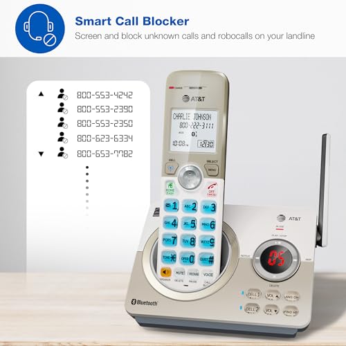 AT&T DECT 6.0 Cordless Phone, 4-Handset – Smart Call Blocker, Bluetooth Connect to Cell, Answering Machine, 1.8" Backlit Display | DL72419