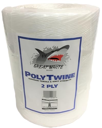 Great White® 2-Ply Poly Twine, 4200ft. Premium Tying Twine, Tie Wrap, Cardboard Bundle, Tiger Twine, Wrap, Moisture Resistant, Center top pull box, Heavy Duty (White)