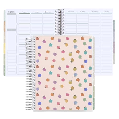 8.5x11 Coiled Teacher Lesson Planner(January 2026 - December 2026) - Apple Dapple classic cover, vertical layout, Pastel Minimal theme, platinum coil