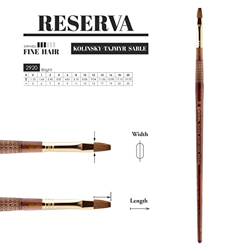 Escoda Reserva 2920 Series Artist Oil & Acrylic Long Handle Paint Brush, Bright, Size 20, Pure Kolinsky