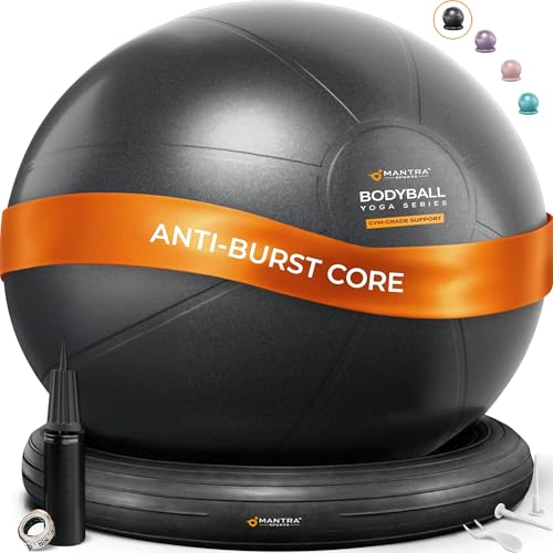 MANTRA SPORTS Yoga Ball Chair for Office Desk with Base - Ergonomic Balance & Stability Exercise Ball Seat for Adults - Active Sitting for Posture, Core & Back Pain Relief, Home Gym, Therapy, Pump