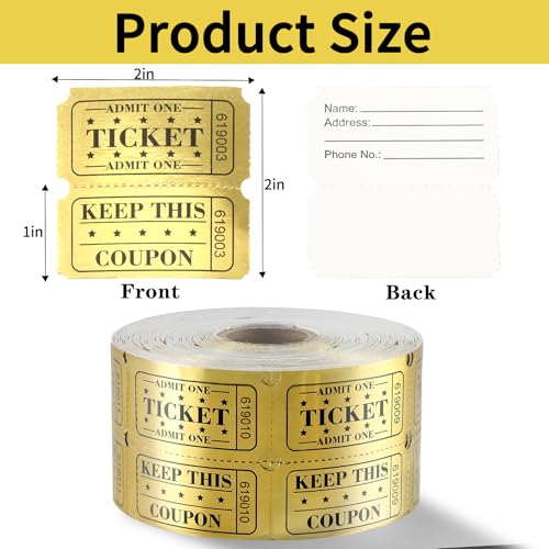 Golden Raffle Tickets – 4000 Tickets, 4 Double Rolls, Metallic Gold Foil Tickets for Carnivals, Events, Classroom Rewards, Family Games, Entry, Bingo, Auction & Door Prizes