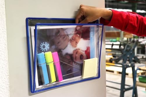 Djois Made by Tarifold 340081 Magnetic Document Holder, Document Holder, A4 Expandable, Magnetic Backing, Blue Frame, Pack of 5