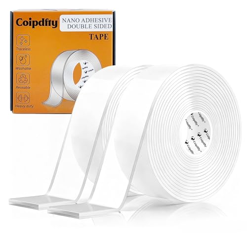 Double Sided Tape Heavy Duty for Wall Decor No Damage to Paint, Clear Removable Mounting Tape, Nano Two Sided Adhesive Tape, Picture Hanging Strips for Posters, Stickers - 2Rolls,Total(1.18in*34FT)