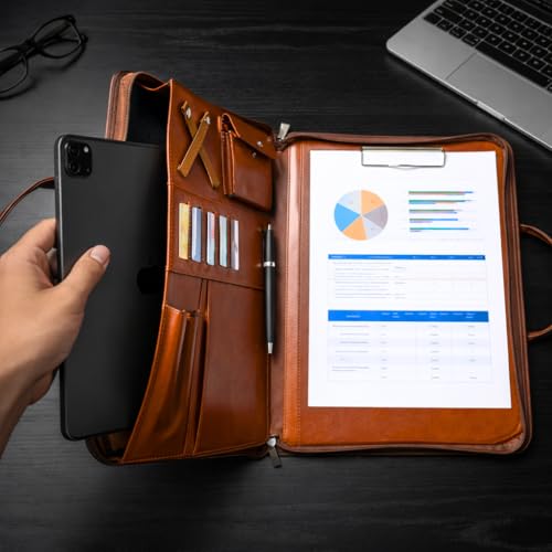FUNTACY Leather Portfolio with Handles, Padfolio for Men & Women