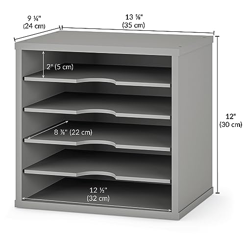 Ballucci 5-Tier File Organizer for Desk, Wooden Mail Sorter, Office Desk Organization, Paper Storage Organizers, Folder Holder for Desk, Letter Trays & Stacking Supports, Gray