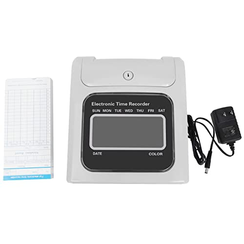 anezdbozr Time Clocks, Employee Attendance Punch Time Clock Payroll Recorder LCD Display, Electronic Time Recorder, with 50 Cards, 1 Power Adapter, 1 Security Key, for Company Attendance Clocking