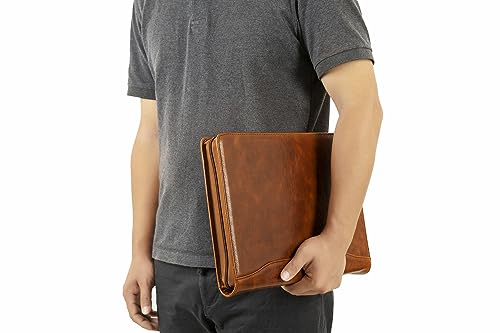 DUKE&COW Leather Portfolio with 3 Ring Binder, Personalized Leather Binder Padfolio Executive Folio Zippered, Engraved Leather Folder Portfolio Organizer, Custom Gift for Men Women （Brown, Custom）
